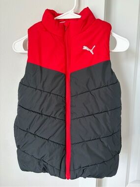 Boy’s Puma Puffer Vest Size Small 7/8 Red Black Fall Winter Colorblock Kids